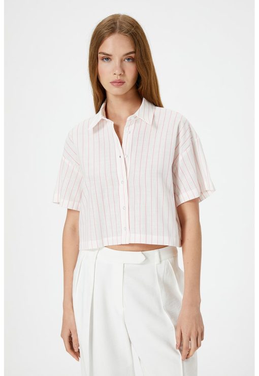 Camasa crop cu maneci scurte-FEMEI/IMBRACAMINTE/Camasi-IMBRACAMINTE/Camasi