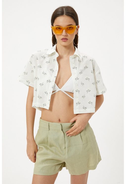 Camasa crop cu model si cu maneci scurte-FEMEI/IMBRACAMINTE/Camasi-IMBRACAMINTE/Camasi