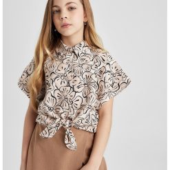 Camasa cu model floral - nod frontal si manece ample-FETE/IMBRACAMINTE/Camasi-IMBRACAMINTE/Camasi