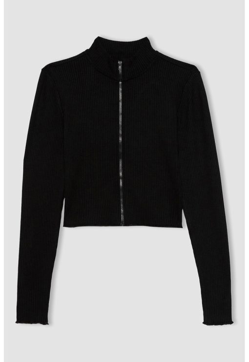 Cardigan crop cu fermoar-FEMEI/IMBRACAMINTE/Pulovere si cardigane-IMBRACAMINTE/Pulovere si cardigane