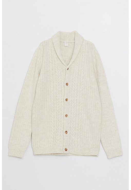 Cardigan tricotat cu nasturi si model torsade-BAIETI/IMBRACAMINTE/Pulovere si cardigane-IMBRACAMINTE/Pulovere si cardigane