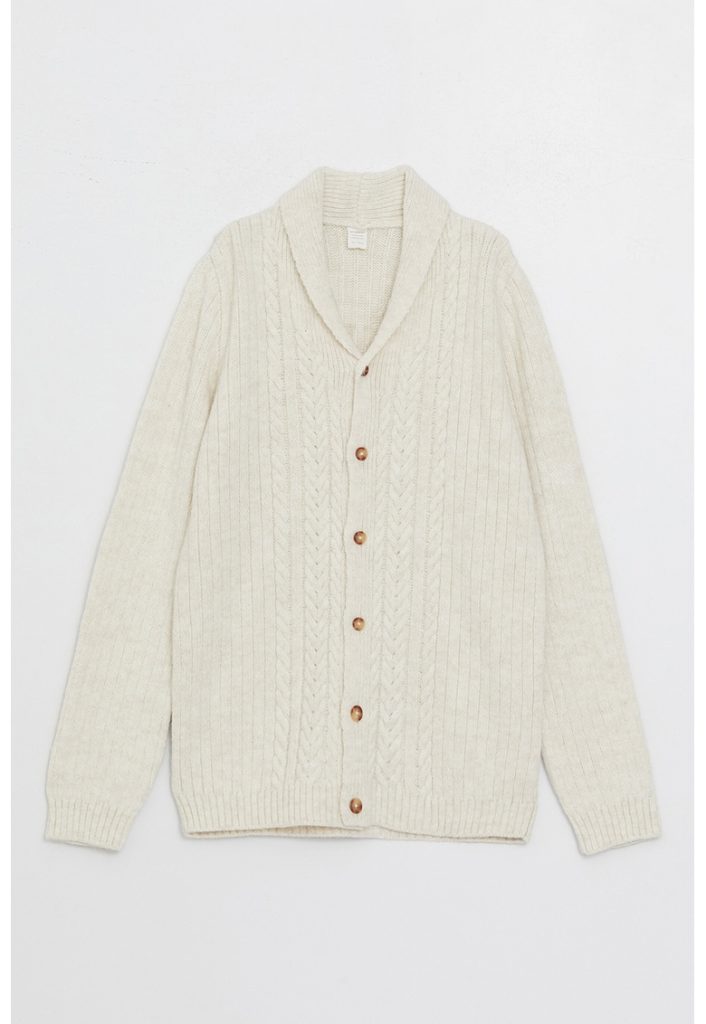 Cardigan tricotat cu nasturi si model torsade-BAIETI/IMBRACAMINTE/Pulovere si cardigane-IMBRACAMINTE/Pulovere si cardigane