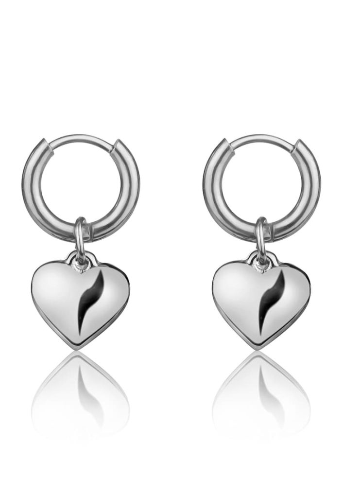 Cercei drop din otel inoxidabil cu detaliu cu inima-FEMEI/GENTI SI ACCESORII/Bijuterii-GENTI SI ACCESORII/Bijuterii