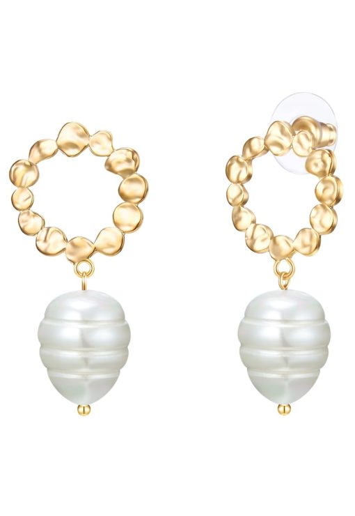 Cercei placati cu aur de 14K si decorati cu perle sintetice-FEMEI/GENTI SI ACCESORII/Bijuterii-GENTI SI ACCESORII/Bijuterii