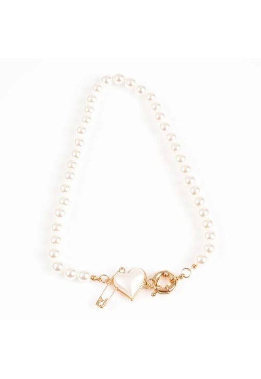 Colier cu perle albe si pandantiv inima -  Paris-FEMEI/GENTI SI ACCESORII/Bijuterii-GENTI SI ACCESORII/Bijuterii
