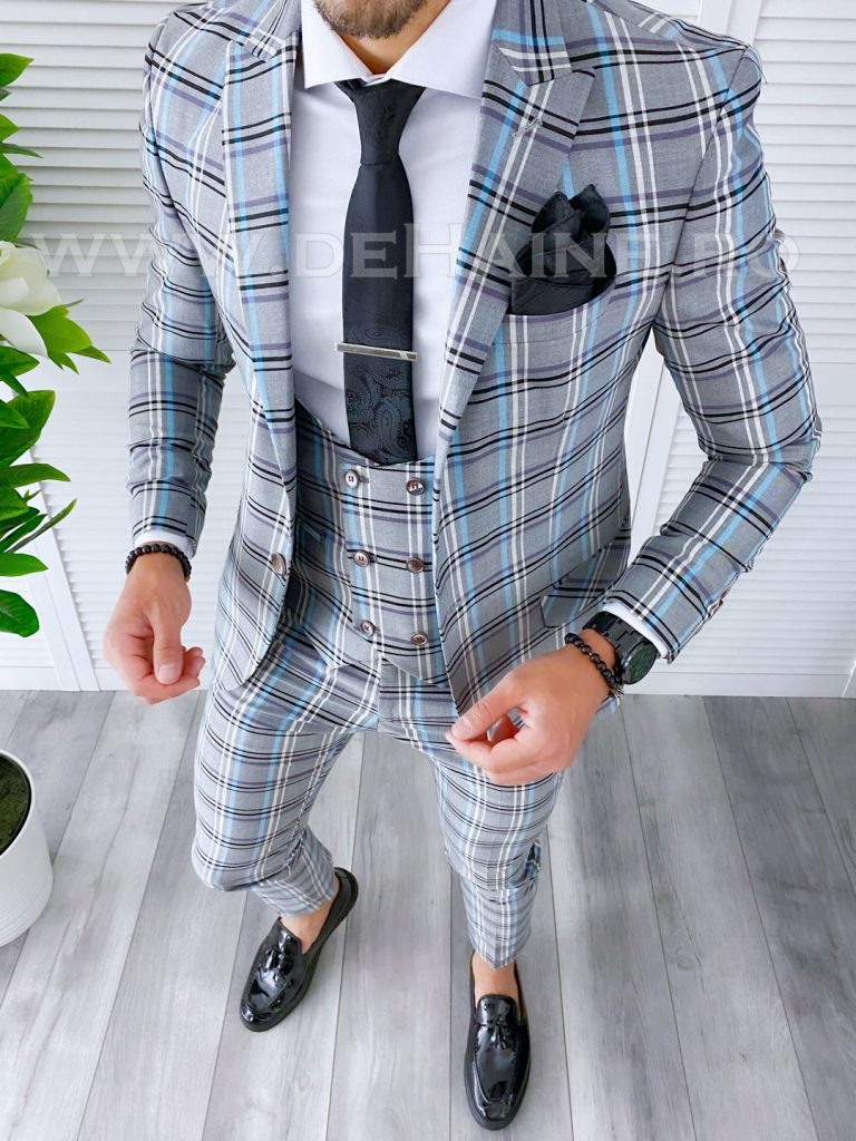 Costum barbati slim fit (SACOU + Vesta)  A7807  O3-3.2-Costume barbati