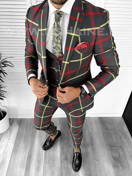 Costum barbati slim fit in carouri (PANTALONI +  VESTA)  7917 O3-3.3-Costume barbati