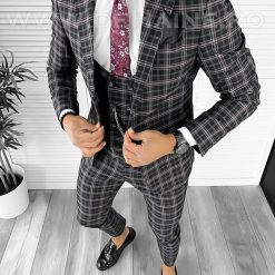 Costum barbati slim fit negru in carouri ( SACOU + PANTALONI ) 7916 N8-4.1-Costume barbati