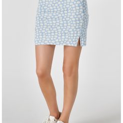 Fusta cu talie inalta si model floral-FEMEI/IMBRACAMINTE/Fuste-IMBRACAMINTE/Fuste