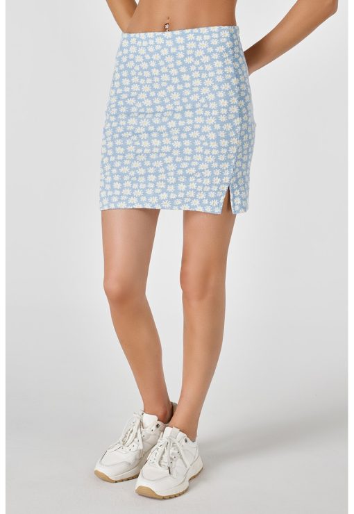 Fusta cu talie inalta si model floral-FEMEI/IMBRACAMINTE/Fuste-IMBRACAMINTE/Fuste