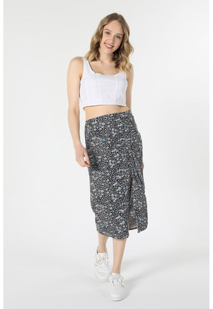 Fusta midi cu imprimeu floral-FEMEI/IMBRACAMINTE/Fuste-IMBRACAMINTE/Fuste