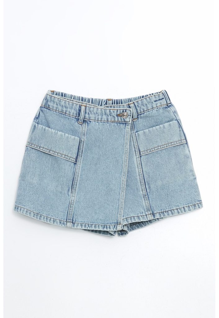 Fusta-pantalon din denim cu model uni-FETE/IMBRACAMINTE/Sorturi-IMBRACAMINTE/Sorturi