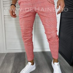 Pantaloni barbati casual regular fit rosii in carouri B1607 V4-5-Pantaloni > Pantaloni casual