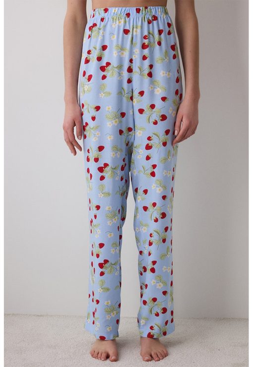 Pantaloni de pijama cu imprimeu capsuni-FEMEI/IMBRACAMINTE/Pijamale si halate de baie-IMBRACAMINTE/Pijamale si halate de baie