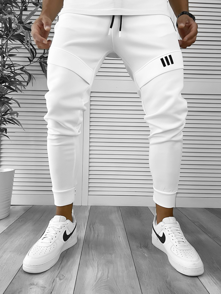 Pantaloni de trening alb conici 12259 D4-4.2-Pantaloni > Pantaloni de trening
