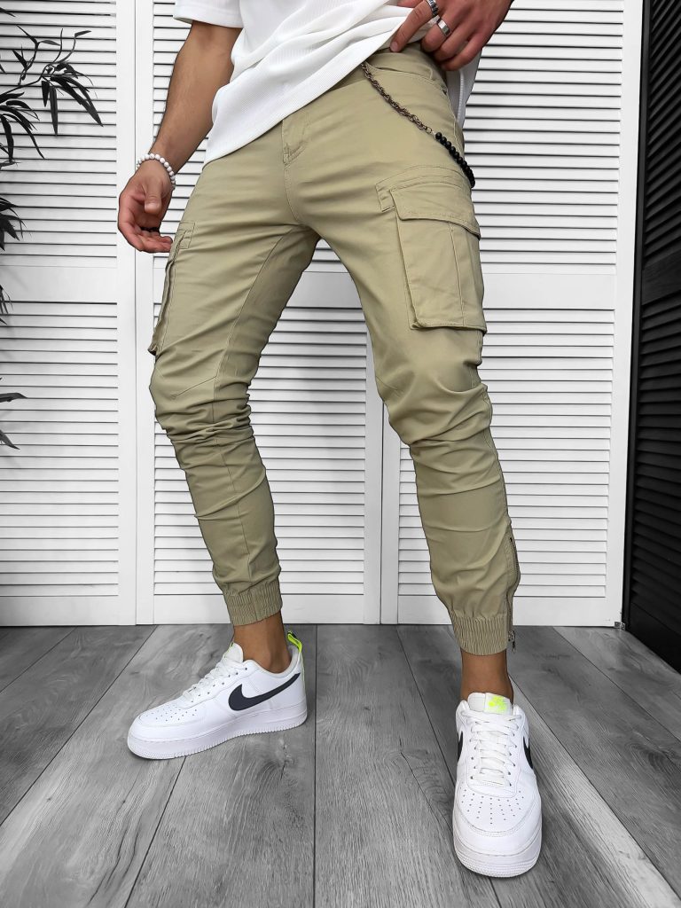 Pantaloni de trening cargo  kaki  conici 3157 O3-1.1-Pantaloni > Pantaloni de trening