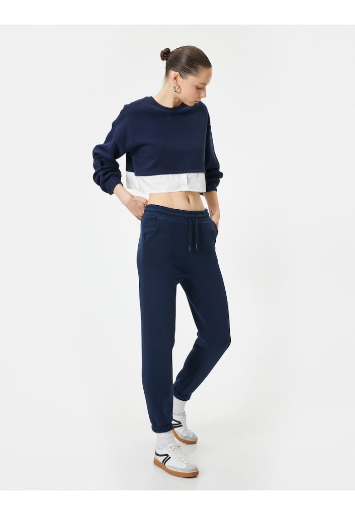 Pantaloni de trening crop cu buzunare oblice-FEMEI/IMBRACAMINTE/Pantaloni si colanti-IMBRACAMINTE/Pantaloni si colanti