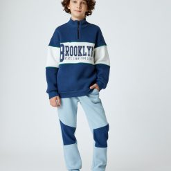 Pantaloni de trening cu model colorblock si snururi de ajustare-BAIETI/IMBRACAMINTE/Blugi-IMBRACAMINTE/Blugi