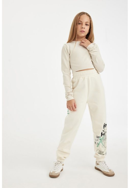 Pantaloni de trening din amestec de bumbac cu imprimeu grafic-FETE/IMBRACAMINTE/Blugi-IMBRACAMINTE/Blugi