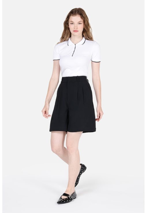 Pantaloni scurti cu talie inalta si buzunare oblice-FEMEI/IMBRACAMINTE/Pantaloni si colanti-IMBRACAMINTE/Pantaloni si colanti