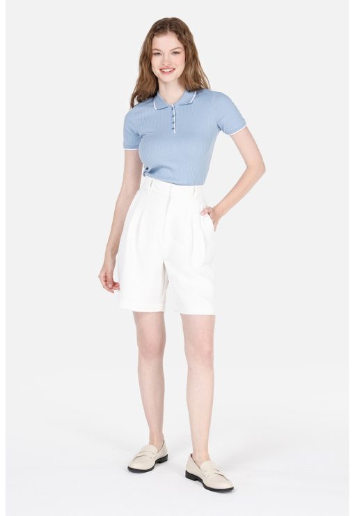 Pantaloni scurti cu talie inalta si buzunare oblice-FEMEI/IMBRACAMINTE/Pantaloni si colanti-IMBRACAMINTE/Pantaloni si colanti