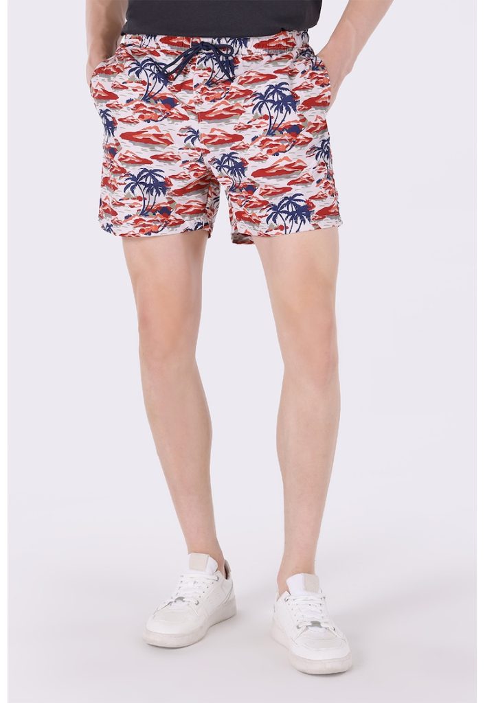 Pantaloni scurti de baie cu imprimeu si snur-BARBATI/IMBRACAMINTE/Costume de baie-IMBRACAMINTE/Costume de baie