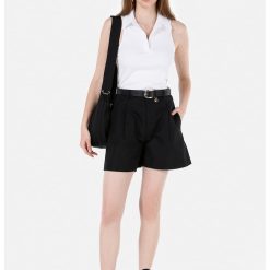 Pantaloni scurti din amestec de in si bumbac-FEMEI/IMBRACAMINTE/Pantaloni si colanti-IMBRACAMINTE/Pantaloni si colanti