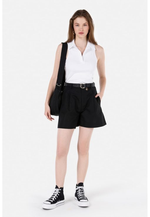 Pantaloni scurti din amestec de in si bumbac-FEMEI/IMBRACAMINTE/Pantaloni si colanti-IMBRACAMINTE/Pantaloni si colanti