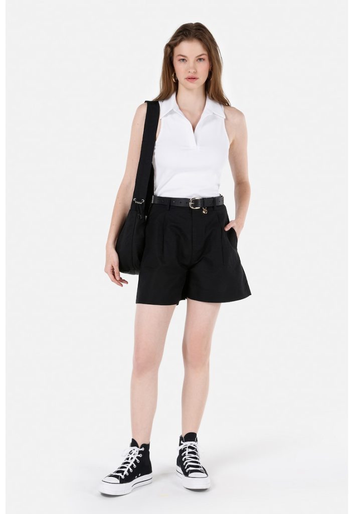 Pantaloni scurti din amestec de in si bumbac-FEMEI/IMBRACAMINTE/Pantaloni si colanti-IMBRACAMINTE/Pantaloni si colanti
