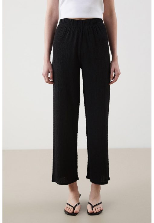 Pantaloni texturati cu talie elastica-FEMEI/IMBRACAMINTE/Pantaloni si colanti-IMBRACAMINTE/Pantaloni si colanti
