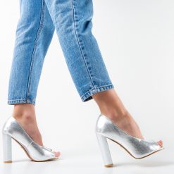Pantofi Mervin Argintii-Pantofi cu toc-Pantofi cu toc