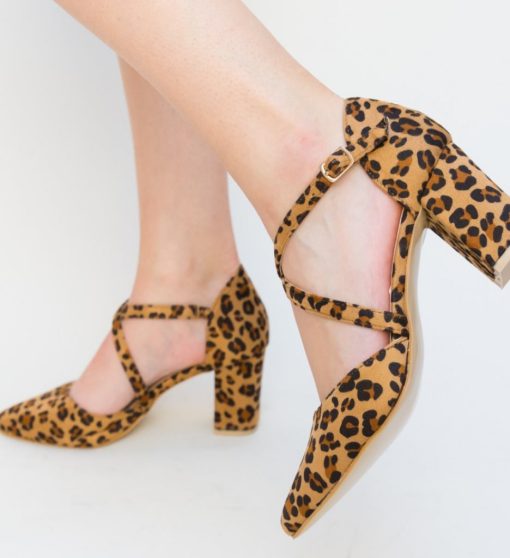 Pantofi Piser Leopard-Pantofi cu toc-Pantofi cu toc gros