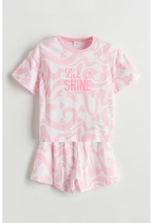Pijama cu imprimeu grafic si pantaloni scurti-FETE/IMBRACAMINTE/Pijamale si halate de baie-IMBRACAMINTE/Pijamale si halate de baie