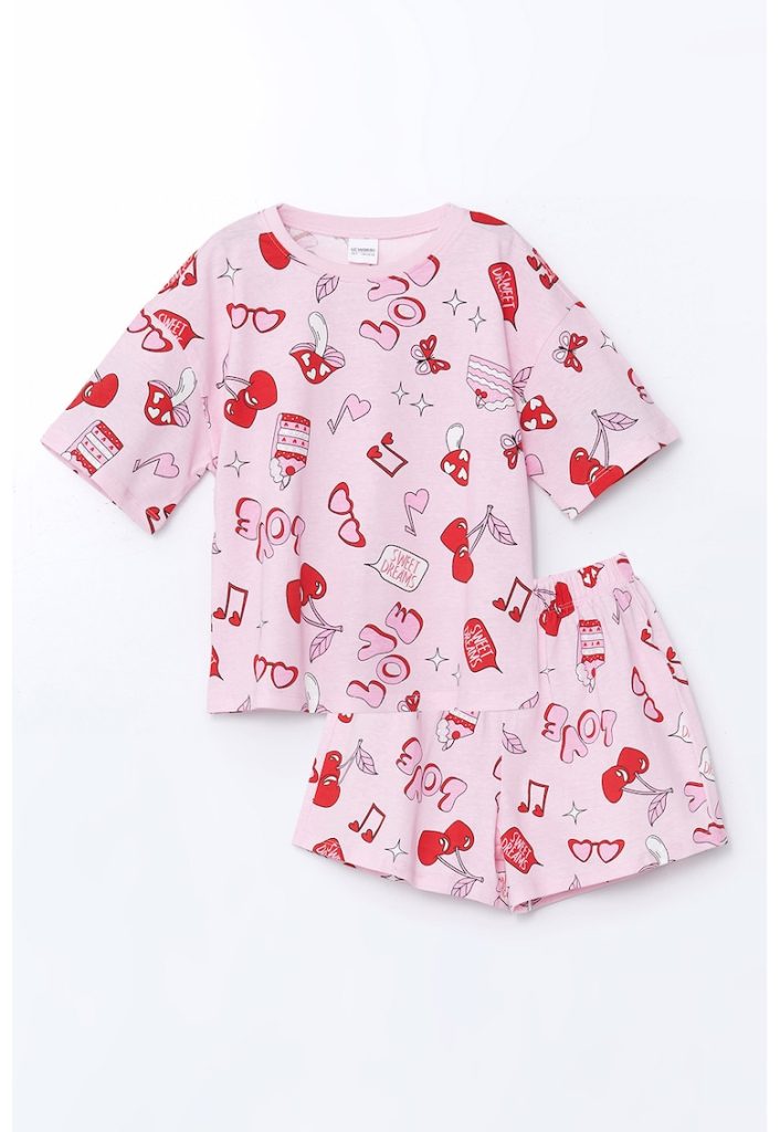 Pijama cu imprimeu grafic si pantaloni scurti-FETE/IMBRACAMINTE/Pijamale si halate de baie-IMBRACAMINTE/Pijamale si halate de baie