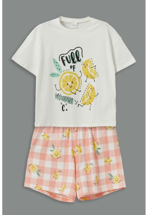 Pijama cu imprimeu grafic si pantaloni scurti-FETE/IMBRACAMINTE/Pijamale si halate de baie-IMBRACAMINTE/Pijamale si halate de baie