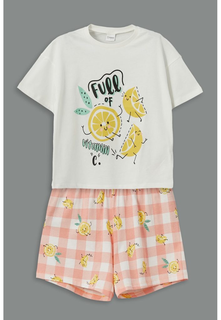 Pijama cu imprimeu grafic si pantaloni scurti-FETE/IMBRACAMINTE/Pijamale si halate de baie-IMBRACAMINTE/Pijamale si halate de baie