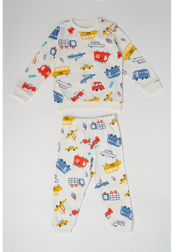 Pijama din bumbac cu model grafic-FETE/IMBRACAMINTE/Pijamale si halate de baie-IMBRACAMINTE/Pijamale si halate de baie