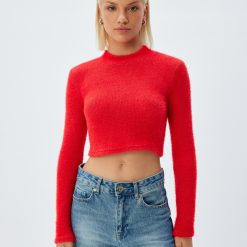 Pulover crop cu decolteu la baza gatului-FEMEI/IMBRACAMINTE/Pulovere si cardigane-IMBRACAMINTE/Pulovere si cardigane