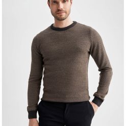 Pulover slim fit cu detalii contrastante - Kaki - Gri antracit --BARBATI/IMBRACAMINTE/Pulovere si cardigane-IMBRACAMINTE/Pulovere si cardigane