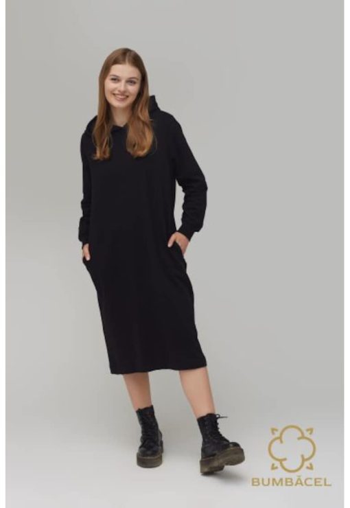 Rochie cu maneca lunga si cu gluga din bumbac-FEMEI/IMBRACAMINTE/Rochii-IMBRACAMINTE/Rochii