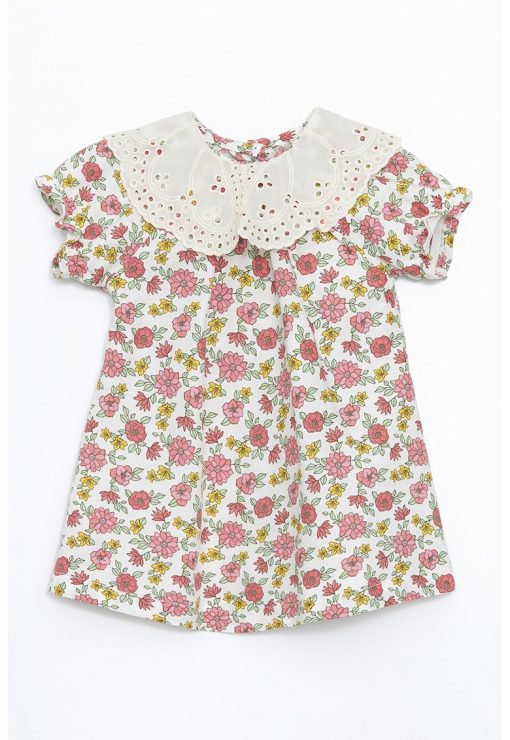 Rochie cu model floral si maneci scurte-FETE/IMBRACAMINTE/Rochii-IMBRACAMINTE/Rochii
