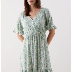 Rochie cu volane si model floral-FEMEI/IMBRACAMINTE/Rochii-IMBRACAMINTE/Rochii