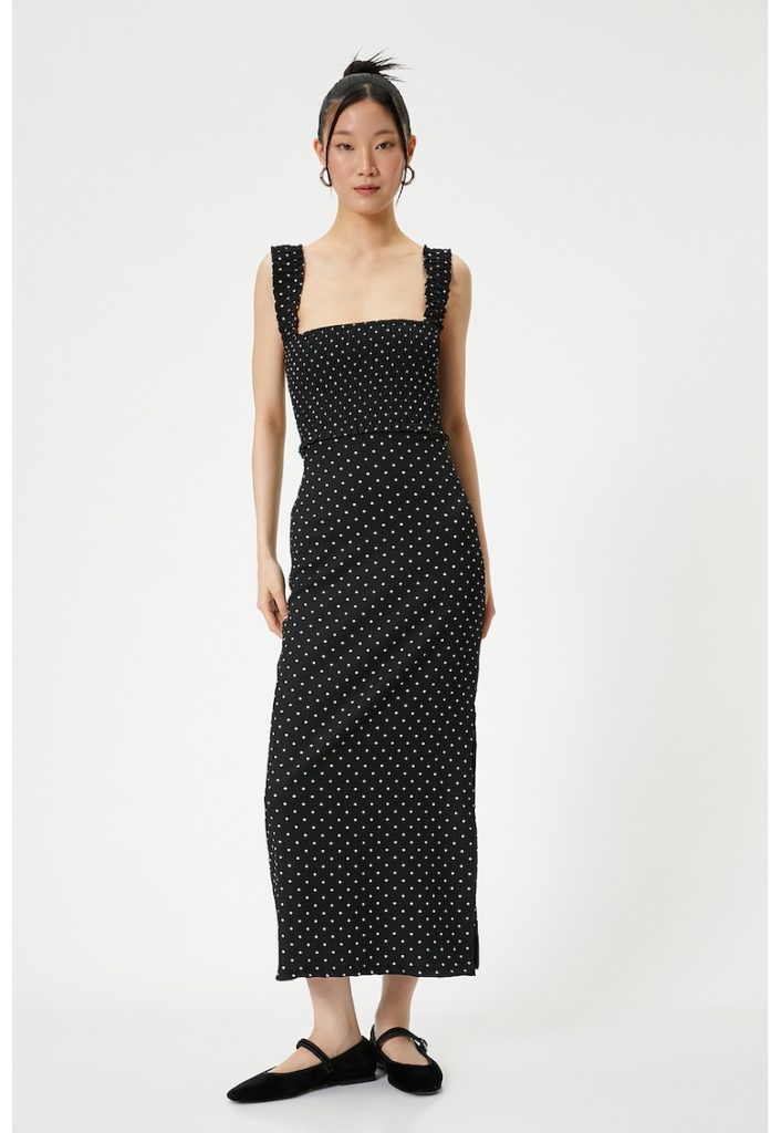Rochie maxi cambrata cu buline-FEMEI/IMBRACAMINTE/Rochii-IMBRACAMINTE/Rochii