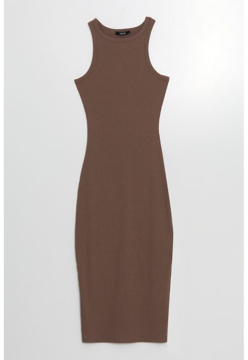 Rochie midi cambrata cu slit pe partea din spate-FEMEI/IMBRACAMINTE/Rochii-IMBRACAMINTE/Rochii