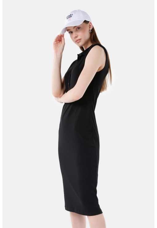 Rochie midi striata cu guler ascutit-FEMEI/IMBRACAMINTE/Rochii-IMBRACAMINTE/Rochii