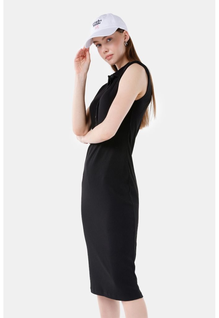 Rochie midi striata cu guler ascutit-FEMEI/IMBRACAMINTE/Rochii-IMBRACAMINTE/Rochii