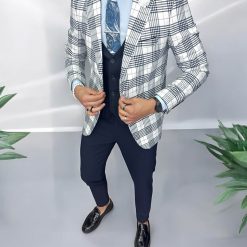 Sacou barbati slim fit alb in carouri  715  37-5-Sacouri barbati