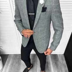 Sacou barbati slim fit gri 13198-Sacouri barbati