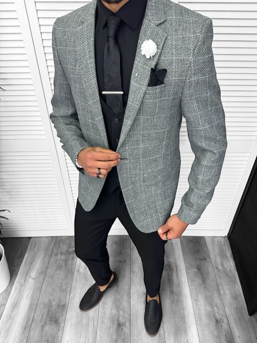 Sacou barbati slim fit gri 13198-Sacouri barbati