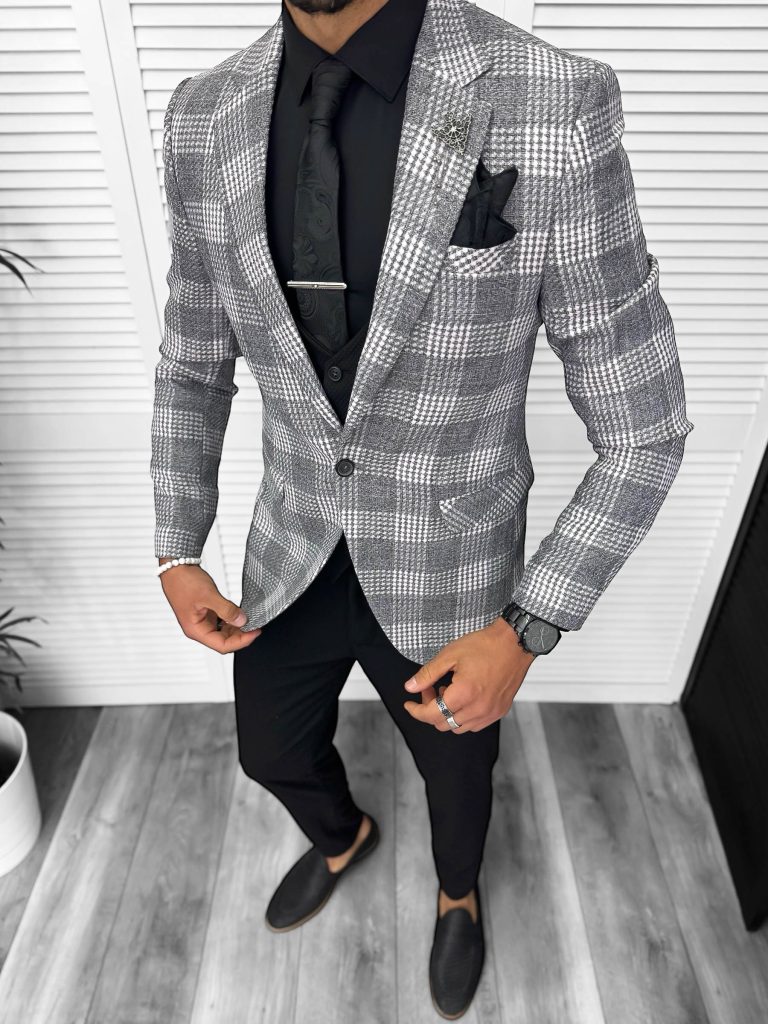 Sacou barbati slim fit gri 3094-Sacouri barbati